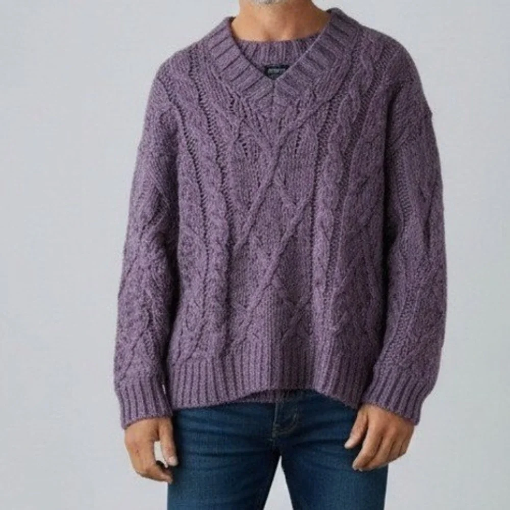 Zara Man Men Sweater Medium Purple‎ Wool Alpaca Blend Cable Knit Italian Yarn